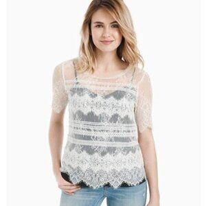 White House Black Market Cream Lace Top